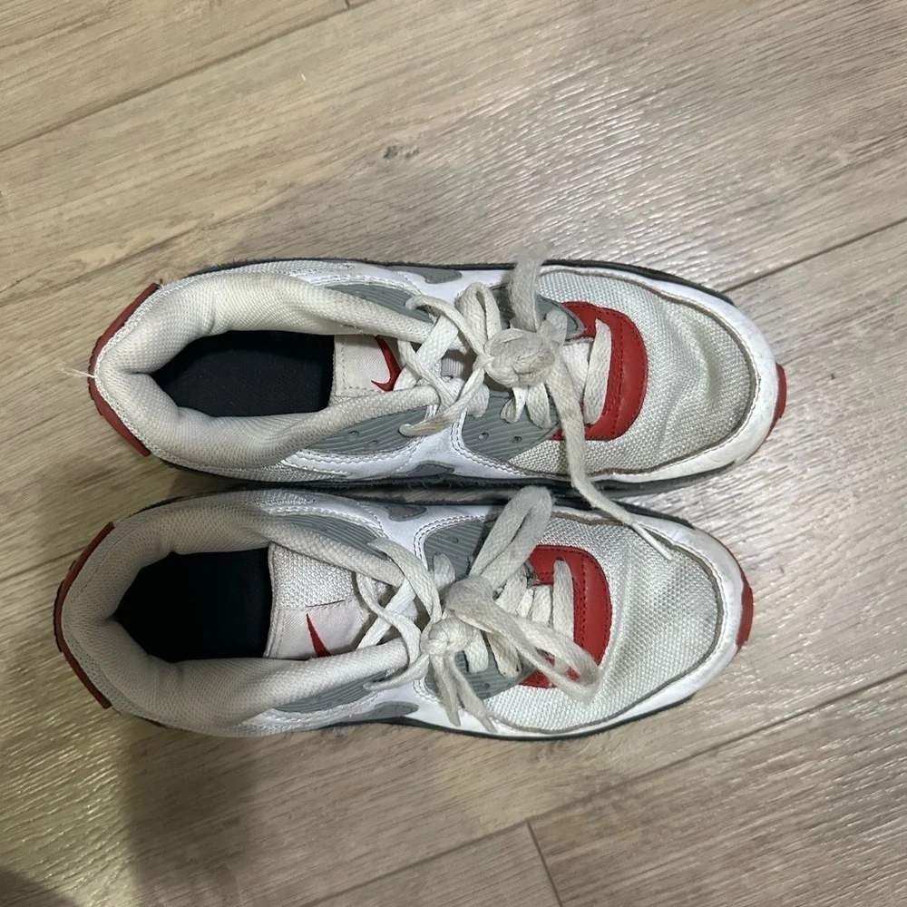 Nike Kids' Air Max 90 Sneakers - White, Red, and Gray boys 5.5